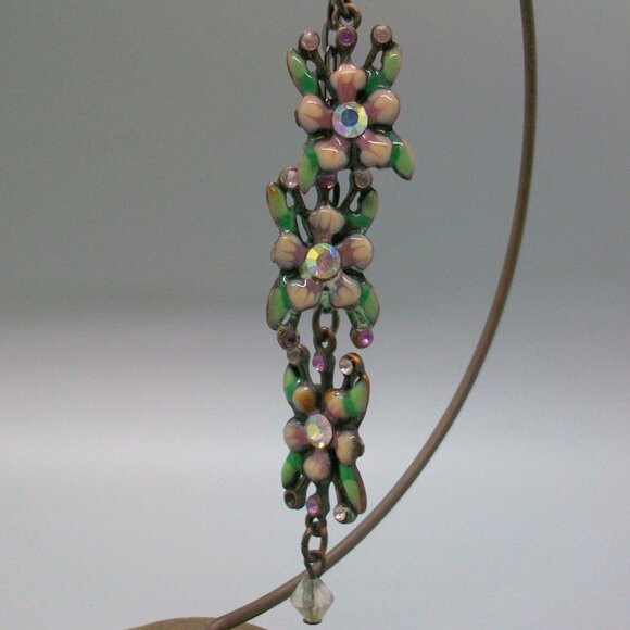 Pink Enamel Flower Zipper Pull Purse Charm Repurposed Broken Cookie Lee Necklace - Picture 2 of 3